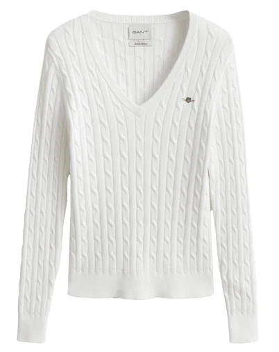 Gant - Cable V-Neck Strik - Eggshell